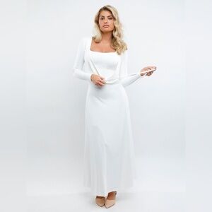 White Shape Wear Polilush Midi Dress W/Long Sleeve Coverup